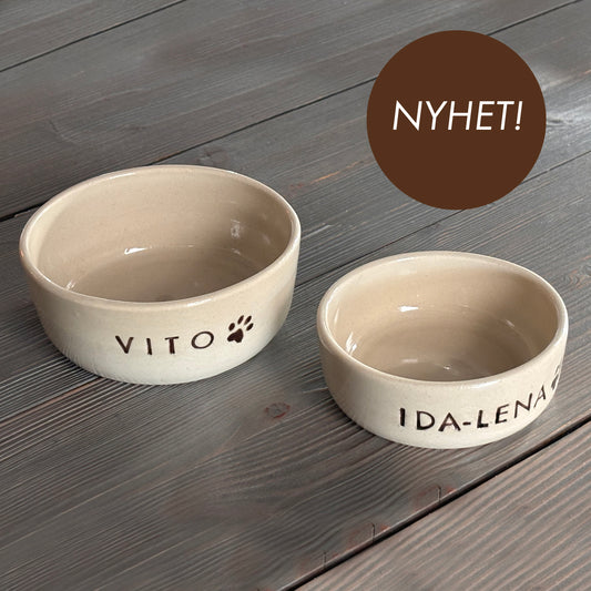 Drejade djurmatskålar med namn